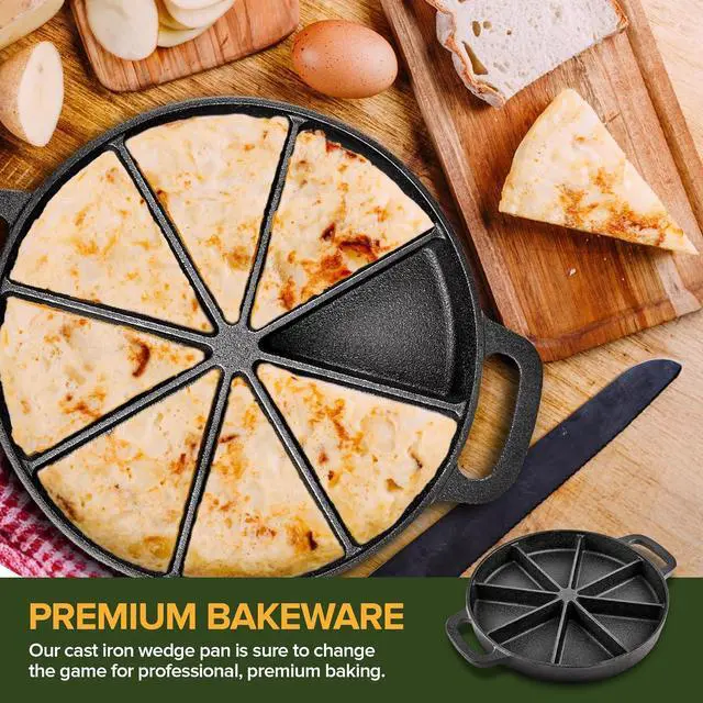 Alt view image 7 of 7 - Modern Innovations Classic Cast Iron Wedge Pan, Non-Stick Cornbread Skillet with Easy Transport Handles, 8 Slice Divided Cast Iron Baking Pan for Scones, Biscuits, Breads & Desserts