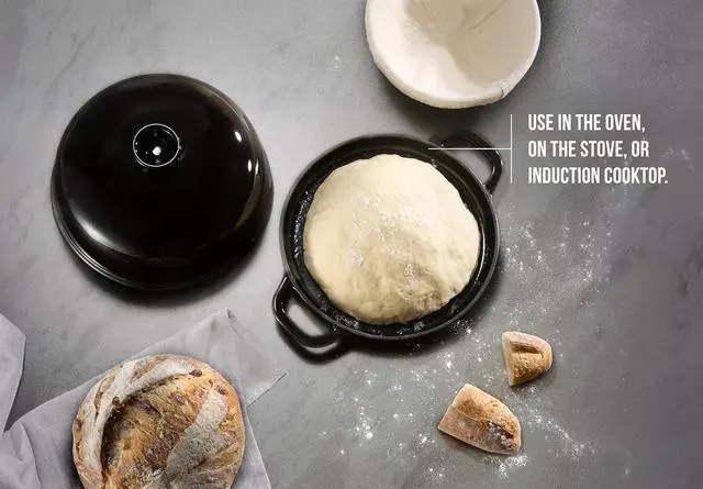 Alt view image 5 of 7 - Kook Bread Oven, Sourdough Pan with Lid and Handles, Enameled Cast Iron Pan and Ceramic Lid, For Baking, Cooking, Roasting, Black