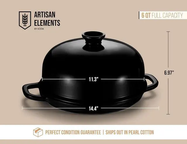 Alt view image 7 of 7 - Kook Bread Oven, Sourdough Pan with Lid and Handles, Enameled Cast Iron Pan and Ceramic Lid, For Baking, Cooking, Roasting, Black