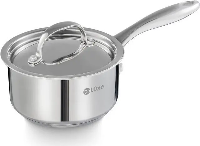 Main image of DELUXE Sauce Pan with Lid, 1 Quart Stainless Steel Saucepan with Stay-Cool Handle, Multipurpose Cooking Pot for Sauces Pasta, Suitable Induction/Electric Gas Cooktops, Dishwasher Oven Safe