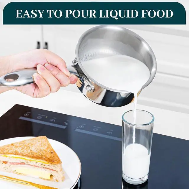 Alt view image 5 of 7 - DELUXE Sauce Pan with Lid, 1 Quart Stainless Steel Saucepan with Stay-Cool Handle, Multipurpose Cooking Pot for Sauces Pasta, Suitable Induction/Electric Gas Cooktops, Dishwasher Oven Safe