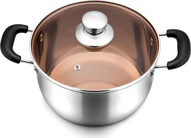 Main image of LIANYU 4QT Stock Pot, Stainless Steel Soup Pasta Pot with See-Through Lid, Heavy Duty Stockpot for Strew Simmer Boiling, Heat-proof Handle, Dishwasher Safe