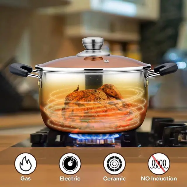 Alt view image 6 of 7 - LIANYU 4QT Stock Pot, Stainless Steel Soup Pasta Pot with See-Through Lid, Heavy Duty Stockpot for Strew Simmer Boiling, Heat-proof Handle, Dishwasher Safe