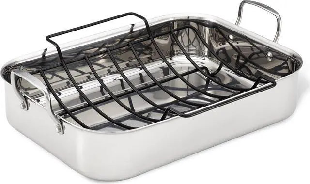 Main image of Anolon Triply Clad Stainless Steel Roaster / Roasting Pan with Rack - 17 Inch x 12.5 Inch, Silver