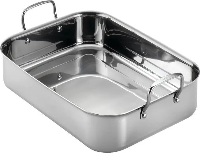Alt view image 2 of 7 - Anolon Triply Clad Stainless Steel Roaster / Roasting Pan with Rack - 17 Inch x 12.5 Inch, Silver
