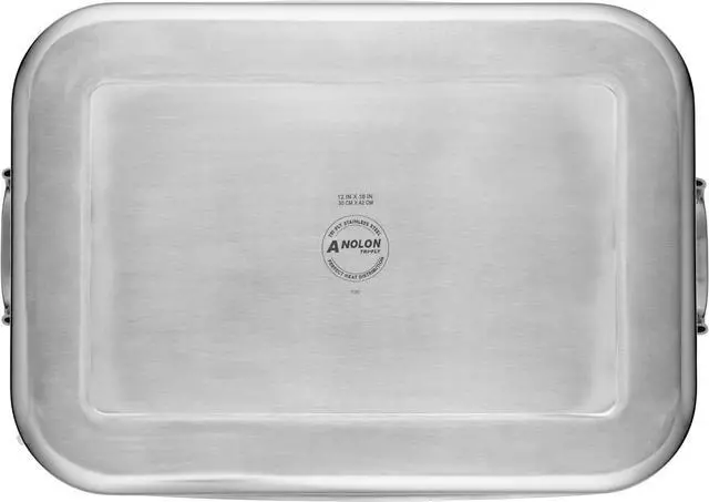 Alt view image 3 of 7 - Anolon Triply Clad Stainless Steel Roaster / Roasting Pan with Rack - 17 Inch x 12.5 Inch, Silver