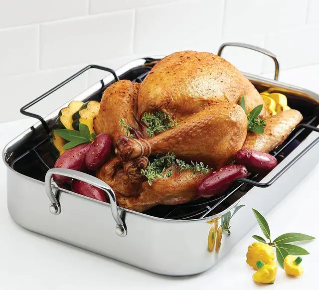 Alt view image 4 of 7 - Anolon Triply Clad Stainless Steel Roaster / Roasting Pan with Rack - 17 Inch x 12.5 Inch, Silver