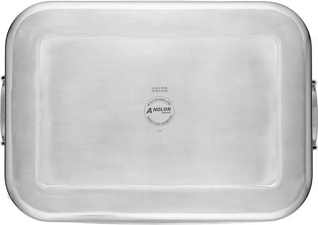 Alt view image 6 of 7 - Anolon Triply Clad Stainless Steel Roaster / Roasting Pan with Rack - 17 Inch x 12.5 Inch, Silver