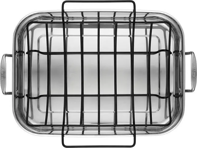 Alt view image 7 of 7 - Anolon Triply Clad Stainless Steel Roaster / Roasting Pan with Rack - 17 Inch x 12.5 Inch, Silver