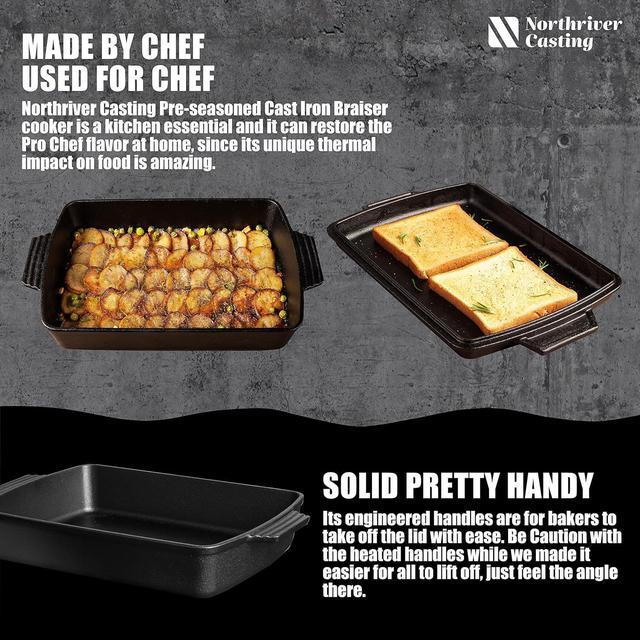 Alt view image 4 of 6 - 2-In-1 Pre Seasoned Cast Iron Dutch Oven With Skillet Lid,Casserole Dish,Rectangular Baking Pan,Griddle Pot Set, 6QT, 9"x13"