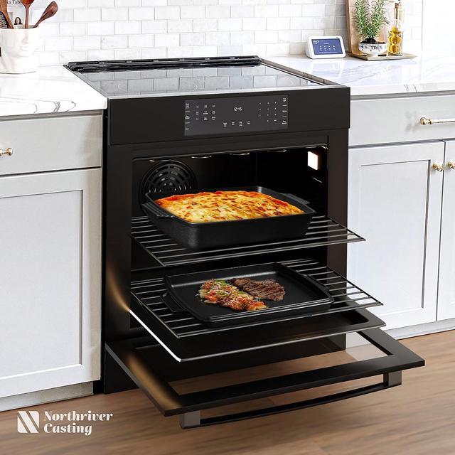 Alt view image 6 of 6 - 2-In-1 Pre Seasoned Cast Iron Dutch Oven With Skillet Lid,Casserole Dish,Rectangular Baking Pan,Griddle Pot Set, 6QT, 9"x13"