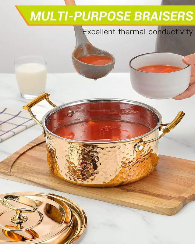 Alt view image 5 of 7 - DAEDALUS 7.5QT Stainless Steel Stock Pot with Lid 3 Triply Clad Hammered Copper Pot, Nonstick Large Cookware for Home Kitchen Restaurant, Dishwasher Oven Safe Rose Gold