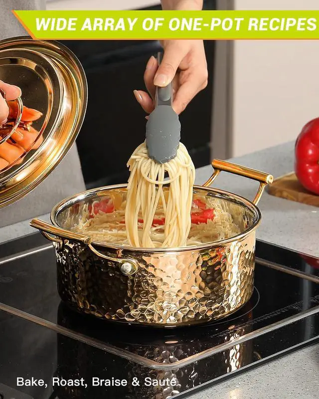 Alt view image 6 of 7 - DAEDALUS 7.5QT Stainless Steel Stock Pot with Lid 3 Triply Clad Hammered Copper Pot, Nonstick Large Cookware for Home Kitchen Restaurant, Dishwasher Oven Safe Rose Gold