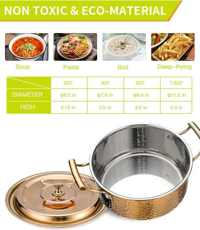 Alt view image 7 of 7 - DAEDALUS 7.5QT Stainless Steel Stock Pot with Lid 3 Triply Clad Hammered Copper Pot, Nonstick Large Cookware for Home Kitchen Restaurant, Dishwasher Oven Safe Rose Gold