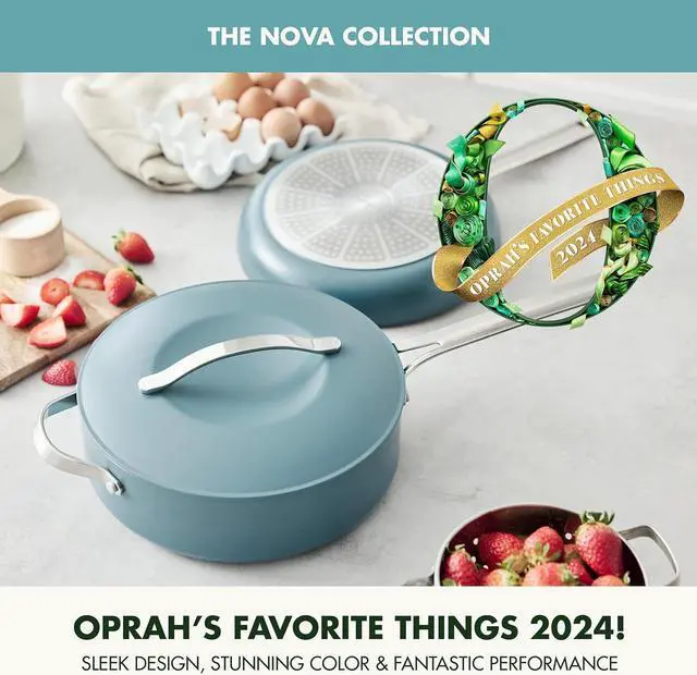 Alt view image 2 of 7 - GreenPan Nova 10 Frying Pan Skillet and 4.37QT Sauté Pan with Lid, Oprahs Favorite Things 2024, PFAS-Free Ceramic Nonstick, Induction Suitable, Sear, Fry, Broil, Dishwasher & Oven Safe, Deep Teal