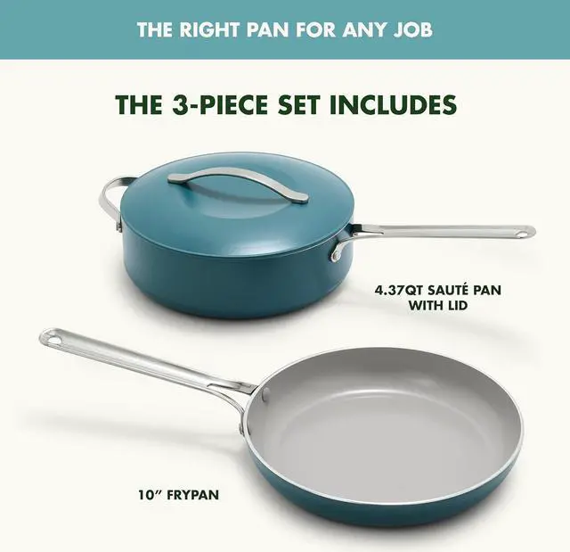 Alt view image 4 of 7 - GreenPan Nova 10 Frying Pan Skillet and 4.37QT Sauté Pan with Lid, Oprahs Favorite Things 2024, PFAS-Free Ceramic Nonstick, Induction Suitable, Sear, Fry, Broil, Dishwasher & Oven Safe, Deep Teal