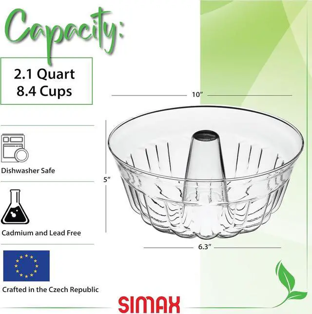 Alt view image 2 of 7 - Simax Clear Glass Fluted Bundt Cake Pan | Heat, Cold, and Shock Proof, 2.1 Quart (8.4 Cups), Made in Europe, Great for Ring Cakes, Puddings, Desserts, Monkey Bread, and More, Dishwasher Safe