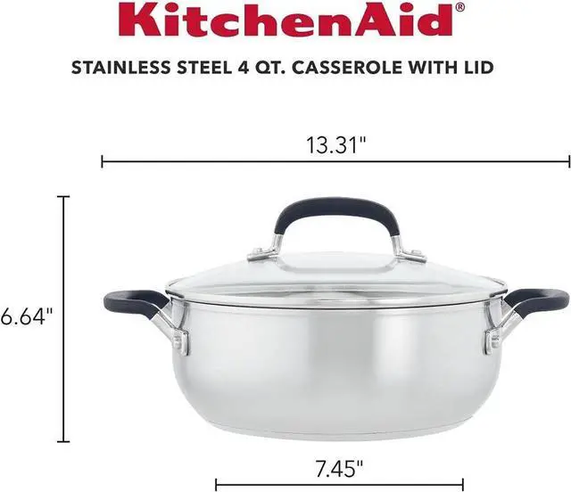 Alt view image 2 of 7 - KitchenAid Casserole with Lid, 4 Quart, Brushed Stainless Steel