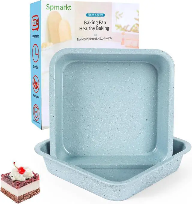 Main image of 2 Pcs 8 x8 Baking Pan, Nonstick Cake Baking Pan for Cakes Lasagna Brownies, 8 inch Cake Pan Square for Baking Roasting Serving, Even Heating, Easy to Clean, Durable Quality, Light Blue