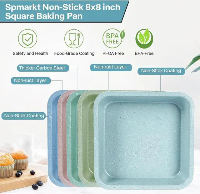 Alt view image 2 of 7 - 2 Pcs 8 x8 Baking Pan, Nonstick Cake Baking Pan for Cakes Lasagna Brownies, 8 inch Cake Pan Square for Baking Roasting Serving, Even Heating, Easy to Clean, Durable Quality, Light Blue