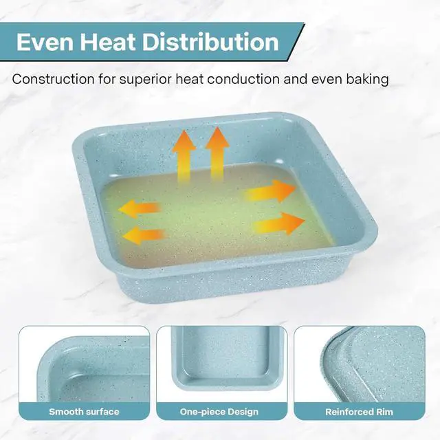 Alt view image 3 of 7 - 2 Pcs 8 x8 Baking Pan, Nonstick Cake Baking Pan for Cakes Lasagna Brownies, 8 inch Cake Pan Square for Baking Roasting Serving, Even Heating, Easy to Clean, Durable Quality, Light Blue