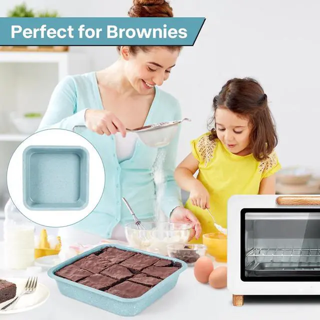 Alt view image 4 of 7 - 2 Pcs 8 x8 Baking Pan, Nonstick Cake Baking Pan for Cakes Lasagna Brownies, 8 inch Cake Pan Square for Baking Roasting Serving, Even Heating, Easy to Clean, Durable Quality, Light Blue