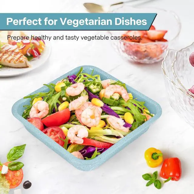 Alt view image 6 of 7 - 2 Pcs 8 x8 Baking Pan, Nonstick Cake Baking Pan for Cakes Lasagna Brownies, 8 inch Cake Pan Square for Baking Roasting Serving, Even Heating, Easy to Clean, Durable Quality, Light Blue