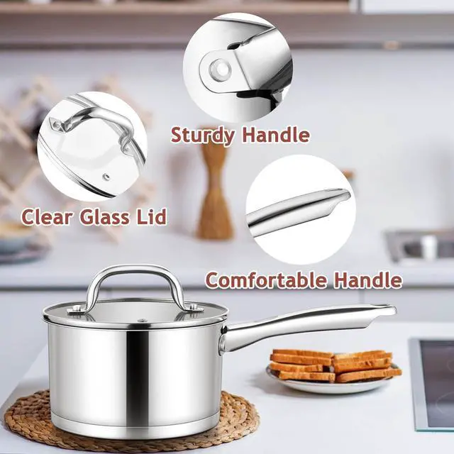 Alt view image 5 of 7 - E-far 1 Quart Saucepan with Lid, Stainless Steel Small Sauce Pan Boiling Pot for Cooking, Compatible with All Stoves, Healthy & Non Toxic, Oven & Dishwasher Safe