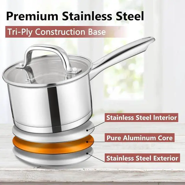 Alt view image 6 of 7 - E-far 1 Quart Saucepan with Lid, Stainless Steel Small Sauce Pan Boiling Pot for Cooking, Compatible with All Stoves, Healthy & Non Toxic, Oven & Dishwasher Safe