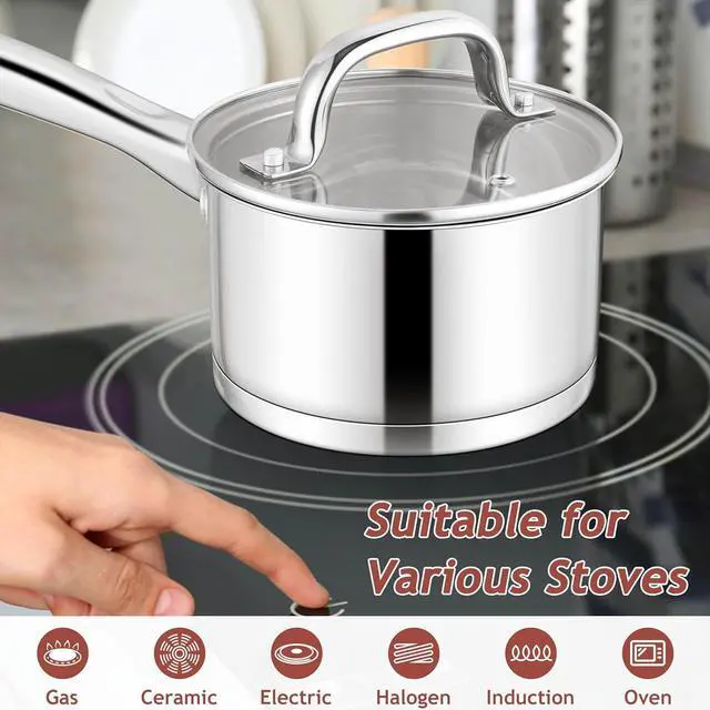 Alt view image 3 of 7 - E-far 1 Quart Saucepan with Lid, Stainless Steel Small Sauce Pan Boiling Pot for Cooking, Compatible with All Stoves, Healthy & Non Toxic, Oven & Dishwasher Safe