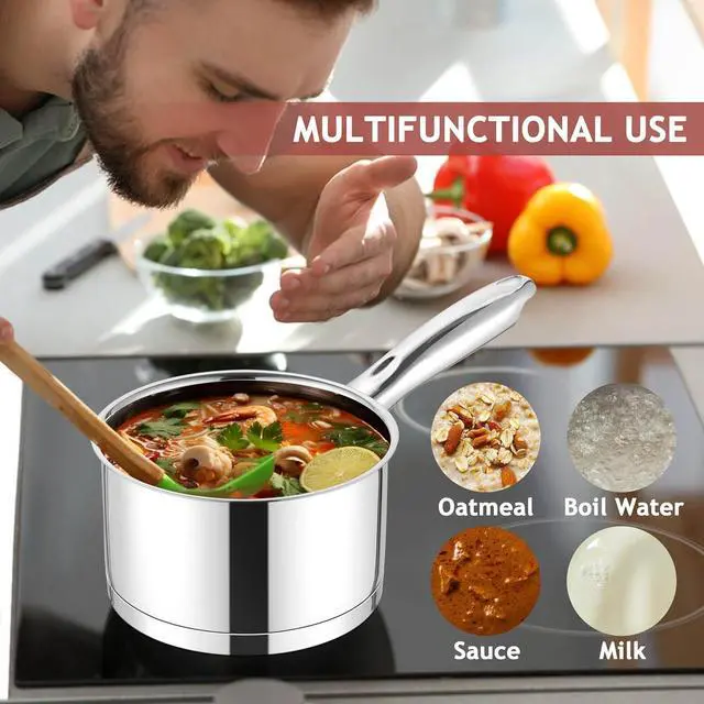 Alt view image 4 of 7 - E-far 1 Quart Saucepan with Lid, Stainless Steel Small Sauce Pan Boiling Pot for Cooking, Compatible with All Stoves, Healthy & Non Toxic, Oven & Dishwasher Safe