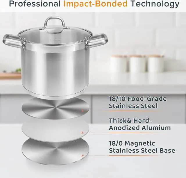 Alt view image 7 of 7 - Duxtop 17PC Professional Stainless Steel Induction Cookware Set, Stainless Steel Ceramic Nonstick Pan Set, Impact-bonded Technology, FUSION Titanium Reinforced Ceramic Coating, Brown