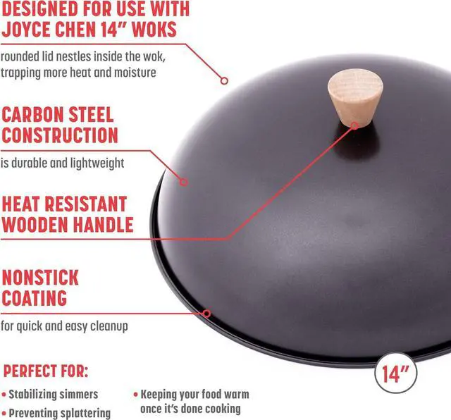 Alt view image 3 of 6 - Joyce Chen 31-0066, 13.5-Inch Nonstick Steel Dome Lid for 14-Inch Wok Black