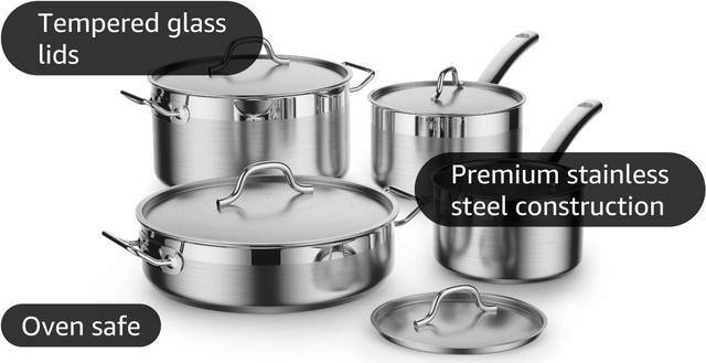 Alt view image 4 of 7 - Cooks Standard Kitchen Cookware Sets Stainless Steel, Professional Pots and Pans Include Saucepan, Sauté Pan, Stockpot with Lids, 8-Piece, Silver