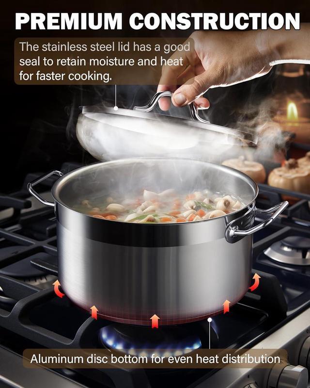 Alt view image 3 of 7 - Cooks Standard Kitchen Cookware Sets Stainless Steel, Professional Pots and Pans Include Saucepan, Sauté Pan, Stockpot with Lids, 8-Piece, Silver