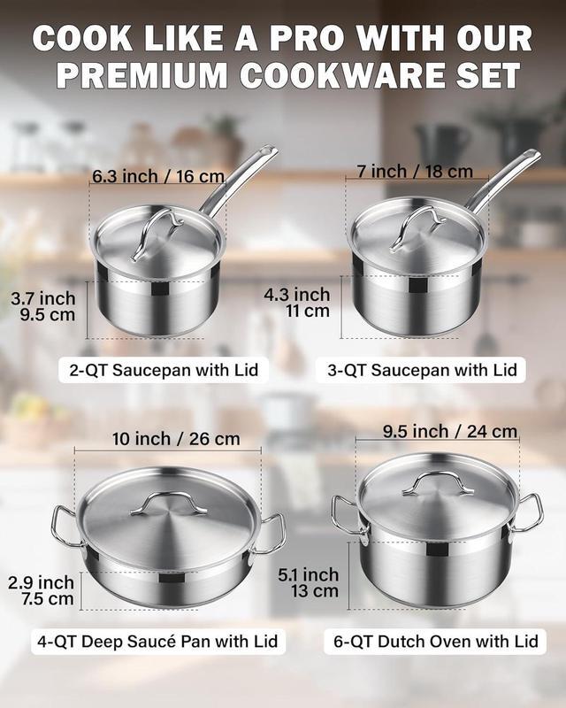 Alt view image 2 of 7 - Cooks Standard Kitchen Cookware Sets Stainless Steel, Professional Pots and Pans Include Saucepan, Sauté Pan, Stockpot with Lids, 8-Piece, Silver