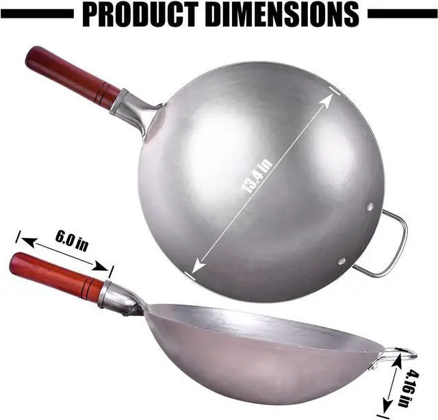 Alt view image 2 of 7 - Carbon Steel Wok Traditional Hand Hammered Wok - 13.4" Chinese Wok Round Bottom Wok Pan Set with 8 Pcs Cookware Accessories