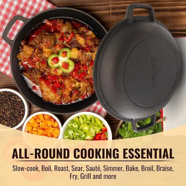 Alt view image 4 of 6 - Smooth and Polished Cast Iron Dutch Oven by StarBlue  5 qt Cast Iron with 10 Inches Diameter, 2 in 1 Multipurpose Skillet and Pot for Non-Stick Cooking