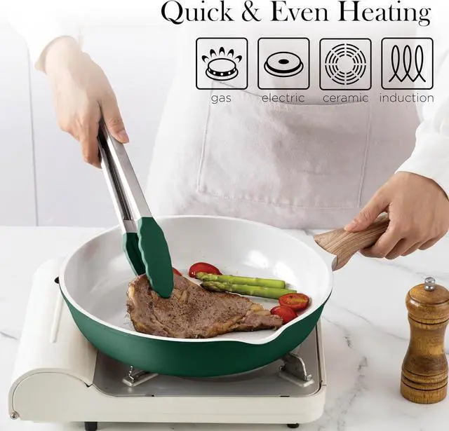Alt view image 4 of 7 - Country Kitchen Pots and Pans Set Nonstick, Cast Aluminum Kitchen Cookware Set with Utensils, 14 Pcs Non Stick Cooking Set w/Frying Pans & Saucepans, Sage