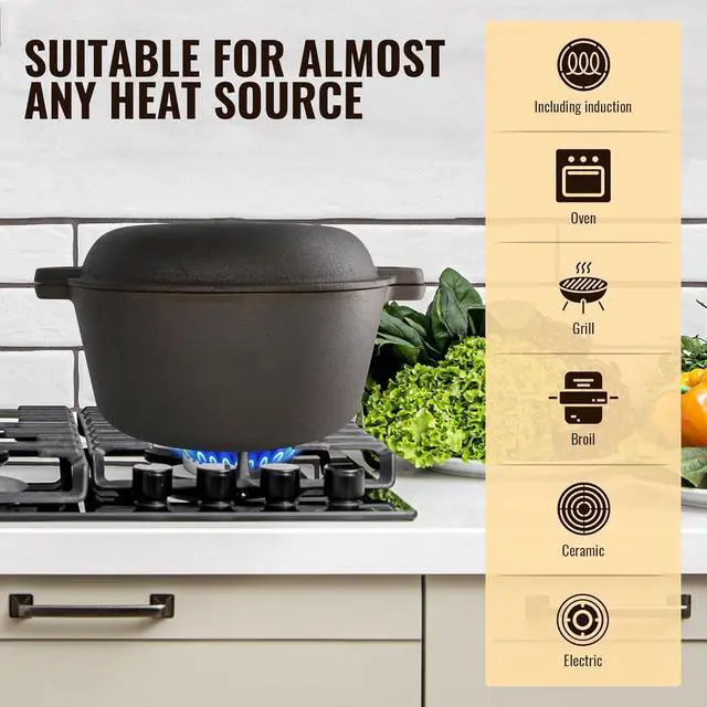 Alt view image 5 of 6 - Smooth and Polished Cast Iron Dutch Oven by StarBlue  5 qt Cast Iron with 10 Inches Diameter, 2 in 1 Multipurpose Skillet and Pot for Non-Stick Cooking