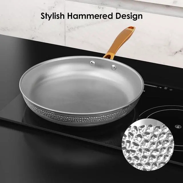 Alt view image 2 of 7 - Stainless Steel Pots and Pans Set, Tri-Ply Hammered Kitchen Cookware with Glass Lids, Induction Compatible, Non-Coated, Non-Toxic, 3-Piece