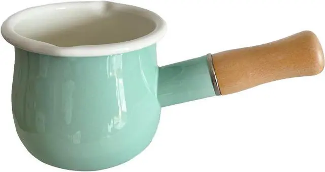 Main image of Enamel Milk Pot, Butter Warmer Non-stick Mini Saucepan, 4 Inch 17 Oz Small Cookware with Wooden Handle(Green)