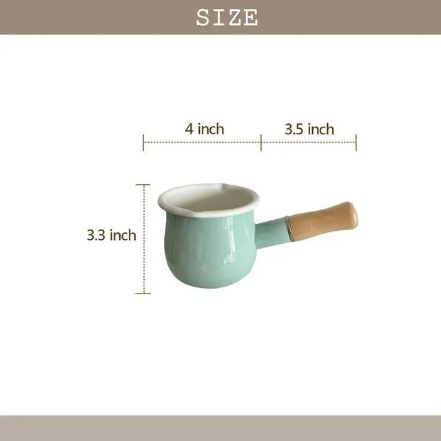 Alt view image 2 of 3 - Enamel Milk Pot, Butter Warmer Non-stick Mini Saucepan, 4 Inch 17 Oz Small Cookware with Wooden Handle(Green)