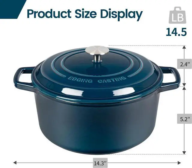 Alt view image 3 of 7 - Enameled Cast Iron Dutch Oven Pot with Lid for Bread Baking, Cooking, Bread Oven, 7.5 Quart, Blue