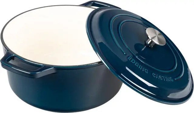 Alt view image 6 of 7 - Enameled Cast Iron Dutch Oven Pot with Lid for Bread Baking, Cooking, Bread Oven, 7.5 Quart, Blue