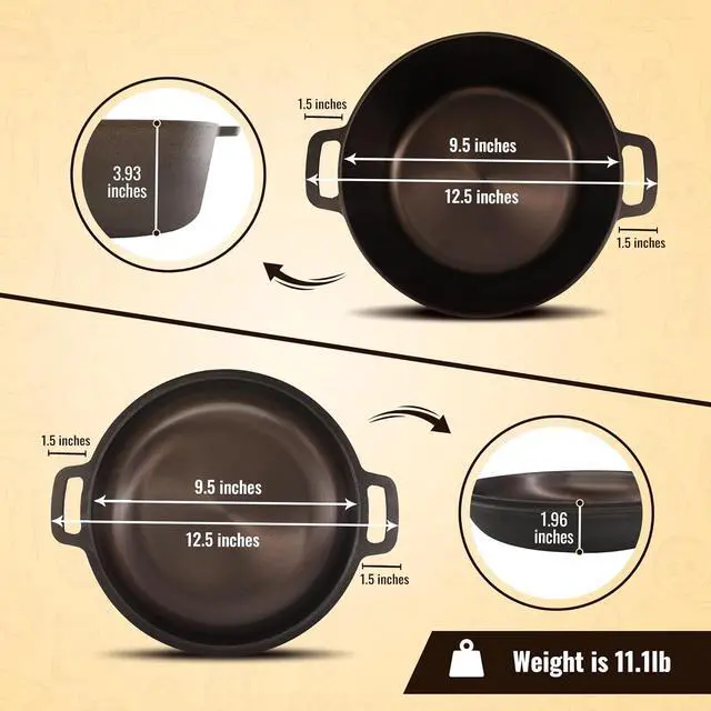 Alt view image 6 of 6 - Smooth and Polished Cast Iron Dutch Oven by StarBlue  5 qt Cast Iron with 10 Inches Diameter, 2 in 1 Multipurpose Skillet and Pot for Non-Stick Cooking