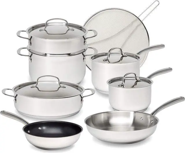 Goodful 12-Piece Classic Stainless Steel Cookware Set with Tri-Ply Base for Even Heating, Durable, Impact Bonded Pots and Pans, Dishwasher Safe Includes Non Stick Frying Pan, Chrome - Thumbnail 3