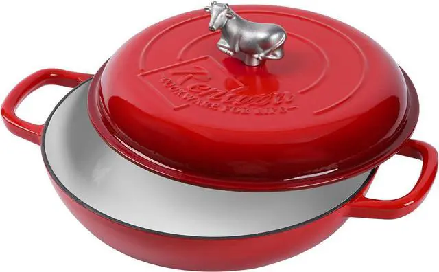 Alt view image 7 of 7 - 3.5 Qt Enameled Cast Iron Braiser Pan with Lid - With Customizable Knobs & Silicone Heat Grippers - Dutch Oven Cast Iron for Stir Fry & Baking - Braising Pan with Lid Oven Safe Upto 500F