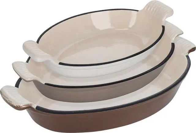 Main image of Lot45 Enameled Cast Iron Baking Pan Set - 3pk Oval Shaped Glazed Oven Dish Casserole Cookware for Lasagna and Hotdish