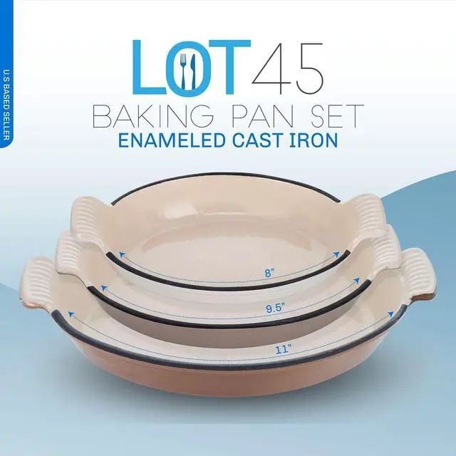 Alt view image 2 of 6 - Lot45 Enameled Cast Iron Baking Pan Set - 3pk Oval Shaped Glazed Oven Dish Casserole Cookware for Lasagna and Hotdish